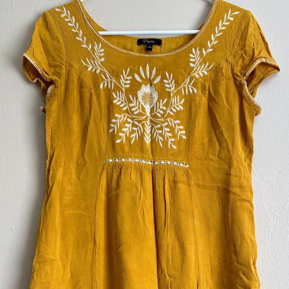 Cupio Women's Yellow Short Sleeve Dress | Back Peep Hole | Size S